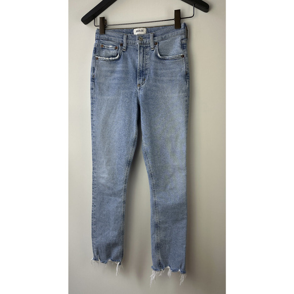 Agolde Merrel Mid Rise Straight Leg Jean Frayed Hem Light Wash Astray Size 24 - Picture 2 of 14